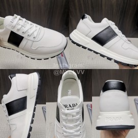 Prada Calf Leather Thick Soled Sneakers For Men White