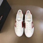 Prada Fashion Cowhide Lace Up Casual Sneakers For Men Red