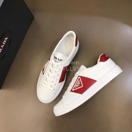 Prada Fashion Cowhide Lace Up Casual Sneakers For Men Red