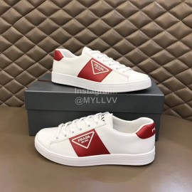 Prada Fashion Cowhide Lace Up Casual Sneakers For Men Red