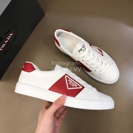 Prada Fashion Cowhide Lace Up Casual Sneakers For Men Red