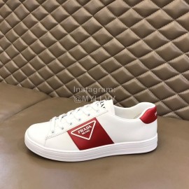 Prada Fashion Cowhide Lace Up Casual Sneakers For Men Red