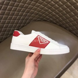 Prada Fashion Cowhide Lace Up Casual Sneakers For Men Red