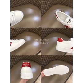 Prada Fashion Cowhide Lace Up Casual Sneakers For Men Red