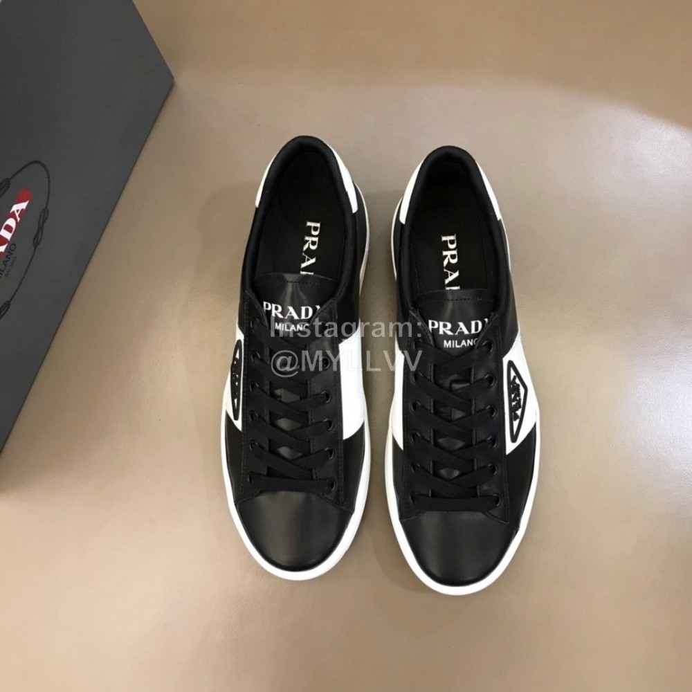 Prada Fashion Cowhide Lace Up Casual Sneakers For Men Black