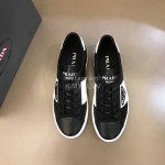 Prada Fashion Cowhide Lace Up Casual Sneakers For Men Black