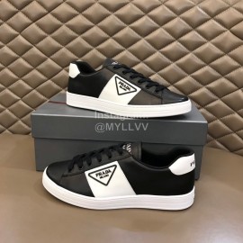 Prada Fashion Cowhide Lace Up Casual Sneakers For Men Black