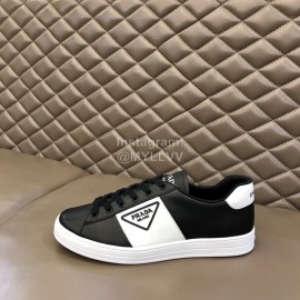 Prada Fashion Cowhide Lace Up Casual Sneakers For Men Black