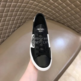 Prada Fashion Cowhide Lace Up Casual Sneakers For Men Black