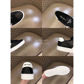 Prada Fashion Cowhide Lace Up Casual Sneakers For Men Black