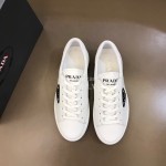 Prada Fashion Cowhide Lace Up Casual Sneakers For Men White