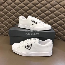 Prada Fashion Cowhide Lace Up Casual Sneakers For Men White