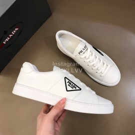 Prada Fashion Cowhide Lace Up Casual Sneakers For Men White