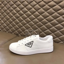 Prada Fashion Cowhide Lace Up Casual Sneakers For Men White
