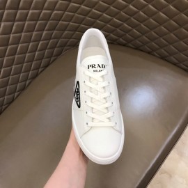Prada Fashion Cowhide Lace Up Casual Sneakers For Men White