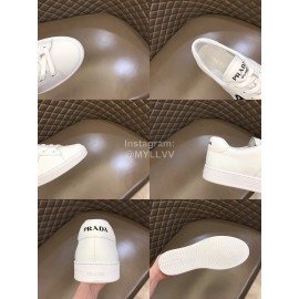 Prada Fashion Cowhide Lace Up Casual Sneakers For Men White