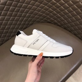 Prada Mesh Cowhide Casual Sneakers For Men White