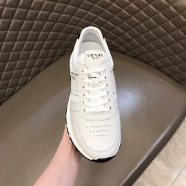 Prada Mesh Cowhide Casual Sneakers For Men White