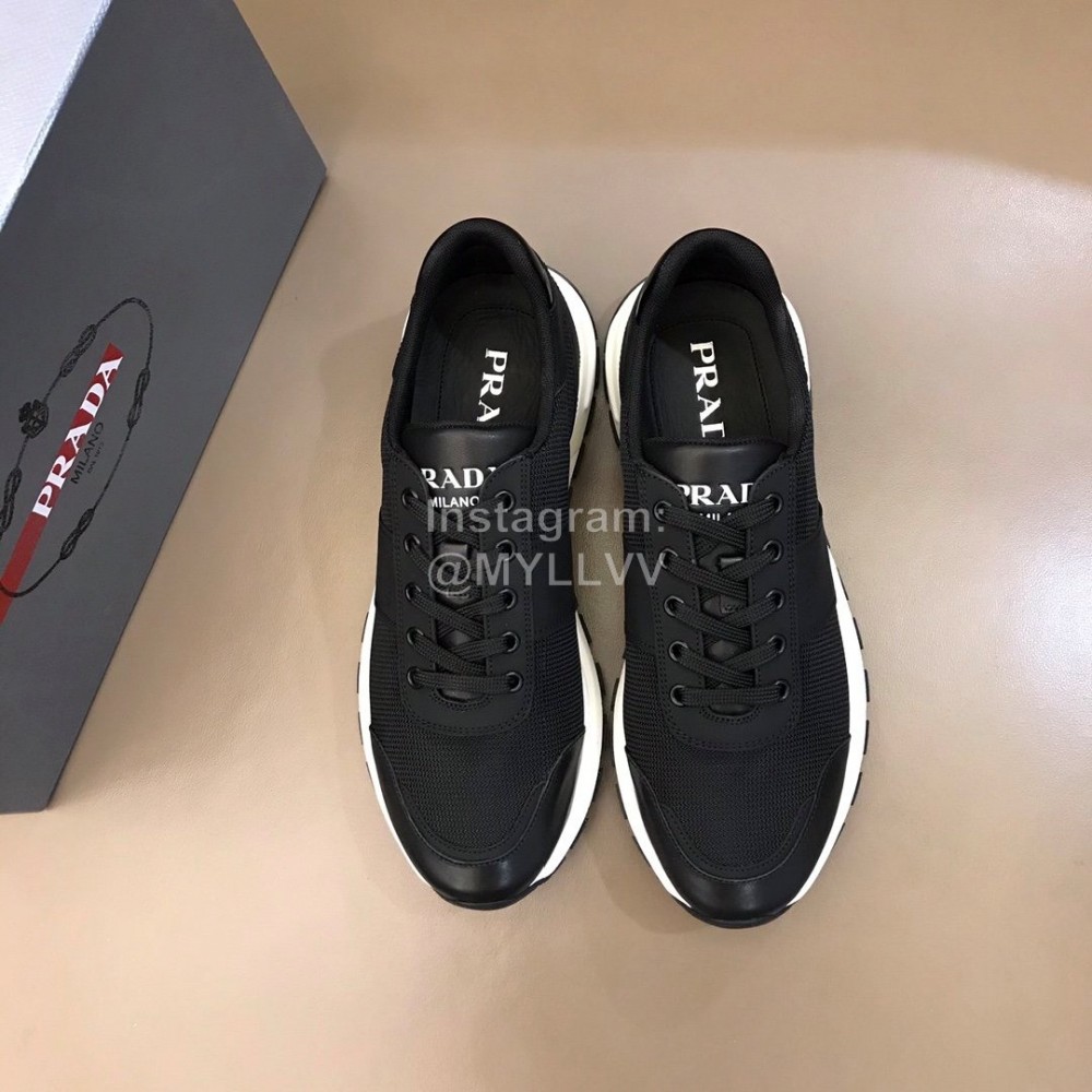 Prada Black Mesh Cowhide Casual Sneakers For Men 