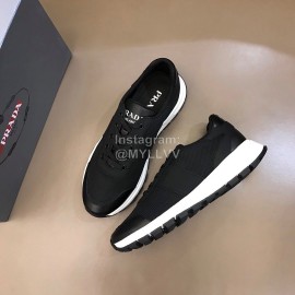 Prada Black Mesh Cowhide Casual Sneakers For Men 