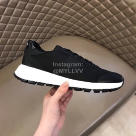 Prada Black Mesh Cowhide Casual Sneakers For Men 