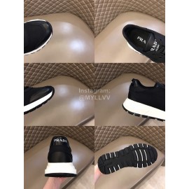 Prada Black Mesh Cowhide Casual Sneakers For Men 