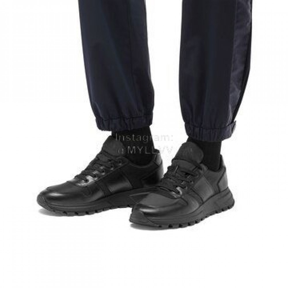 Prada Nylon Cowhide Casual Sneakers For Men Black