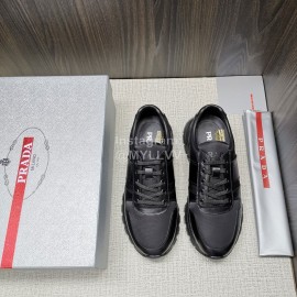 Prada Nylon Cowhide Casual Sneakers For Men Black