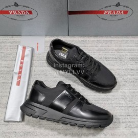 Prada Nylon Cowhide Casual Sneakers For Men Black