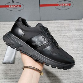 Prada Nylon Cowhide Casual Sneakers For Men Black