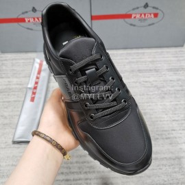 Prada Nylon Cowhide Casual Sneakers For Men Black
