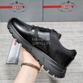 Prada Nylon Cowhide Casual Sneakers For Men Black