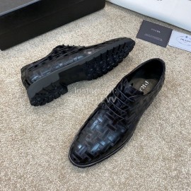 Prada Cowhide Lace Up Casual Shoes For Men Black