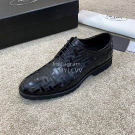 Prada Cowhide Lace Up Casual Shoes For Men Black