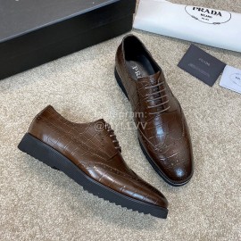 Prada Cowhide Lace Up Casual Shoes For Men Brown