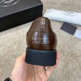 Prada Cowhide Lace Up Casual Shoes For Men Brown