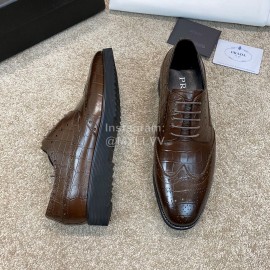 Prada Cowhide Lace Up Casual Shoes For Men Brown