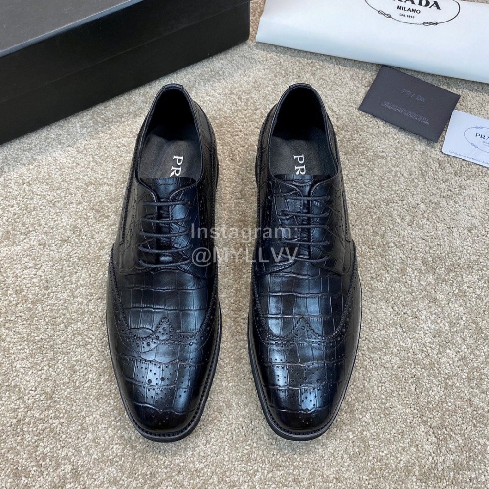 Prada Black Cowhide Lace Up Casual Shoes For Men