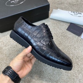 Prada Black Cowhide Lace Up Casual Shoes For Men