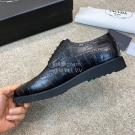 Prada Black Cowhide Lace Up Casual Shoes For Men