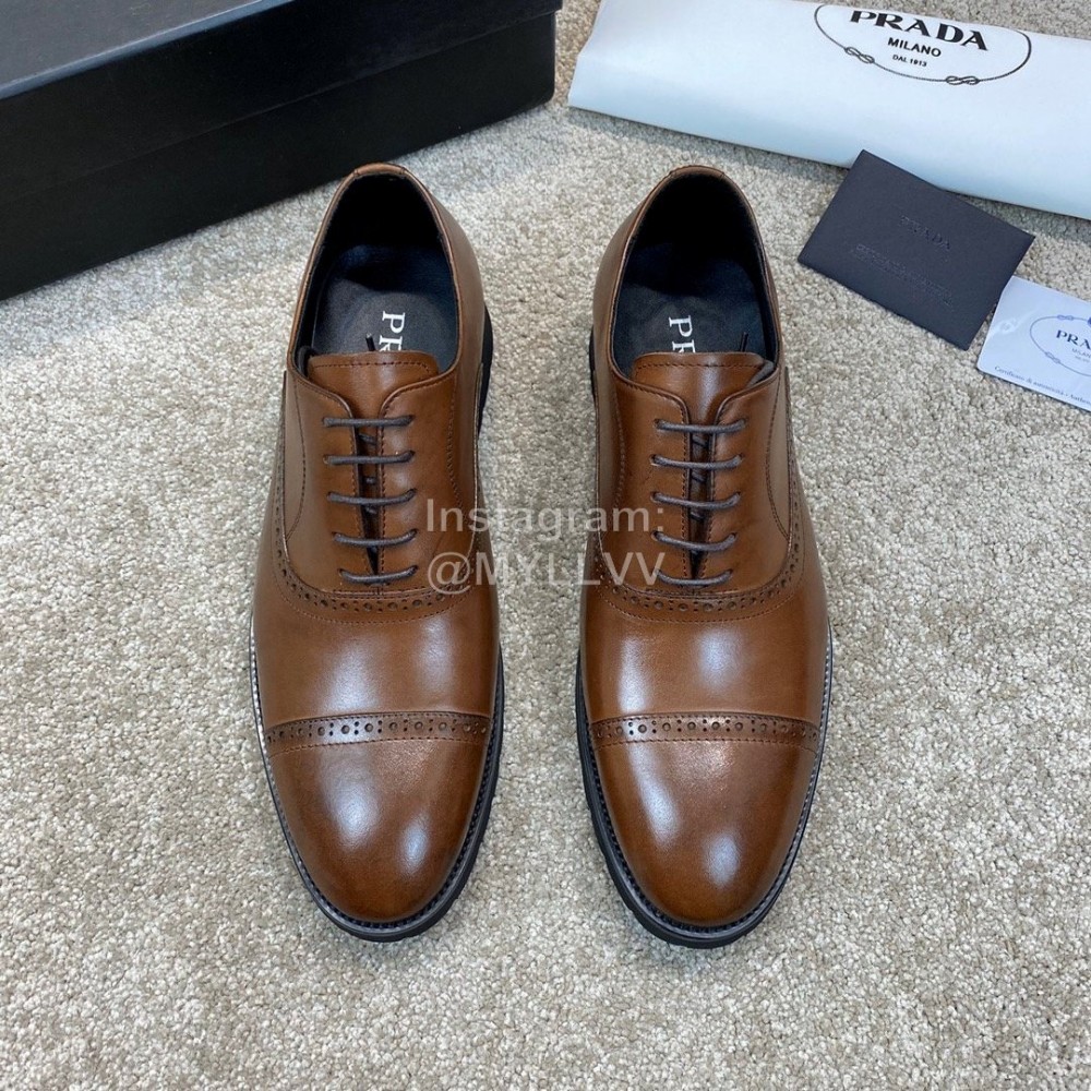 Prada New Cowhide Lace Up Casual Shoes For Men Brown