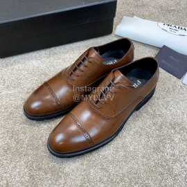 Prada New Cowhide Lace Up Casual Shoes For Men Brown