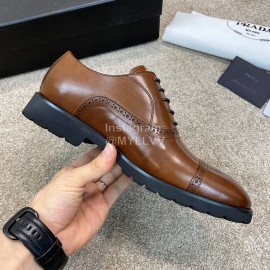 Prada New Cowhide Lace Up Casual Shoes For Men Brown