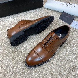 Prada New Cowhide Lace Up Casual Shoes For Men Brown