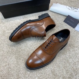 Prada New Cowhide Lace Up Casual Shoes For Men Brown
