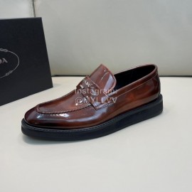Prada New Cowhide Casual Loafers For Men Brown