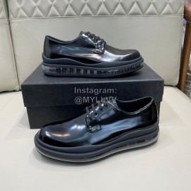 Prada Black Cowhide Lace Up Thick Soled Casual Shoes For Men 