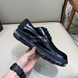 Prada Black Cowhide Lace Up Thick Soled Casual Shoes For Men 