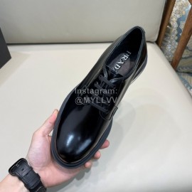 Prada Black Cowhide Lace Up Thick Soled Casual Shoes For Men 