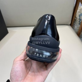 Prada Black Cowhide Lace Up Thick Soled Casual Shoes For Men 